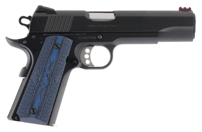 Colt Competition Government 45 ACP 8+1 5&quot; Stainless National Match Barrel, Blued Serrated Carbon Steel Slide &amp; Frame w/Beavertail, Blue Scalloped G10 Grip, Ambidextrous