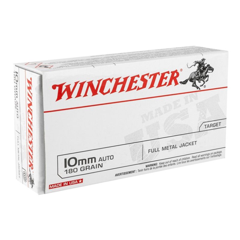 Winchester USA 10mm Auto Ammunition 180 Grain FMJ, Box of 50