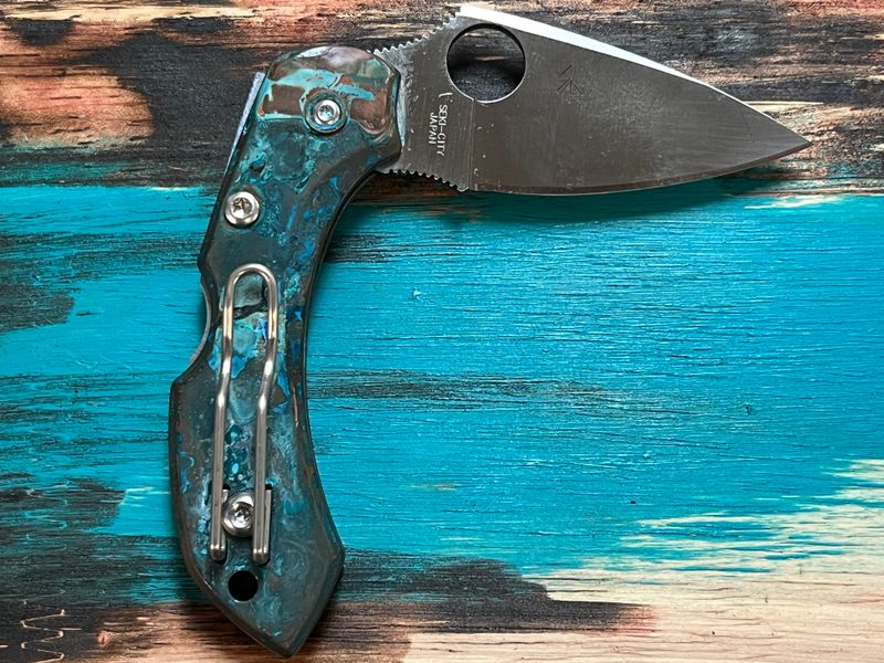 Spyderco Dragonfly Patina Handle Phoenix Forged Custom, K390 Steel Blade
