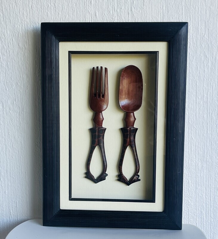 Framed Wood Carving - Fork &amp; Spoon
