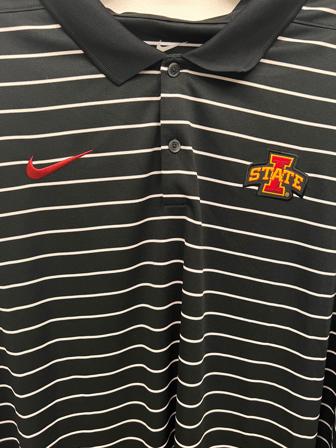 Nike I State Black and White Striped Dri Fit Polo