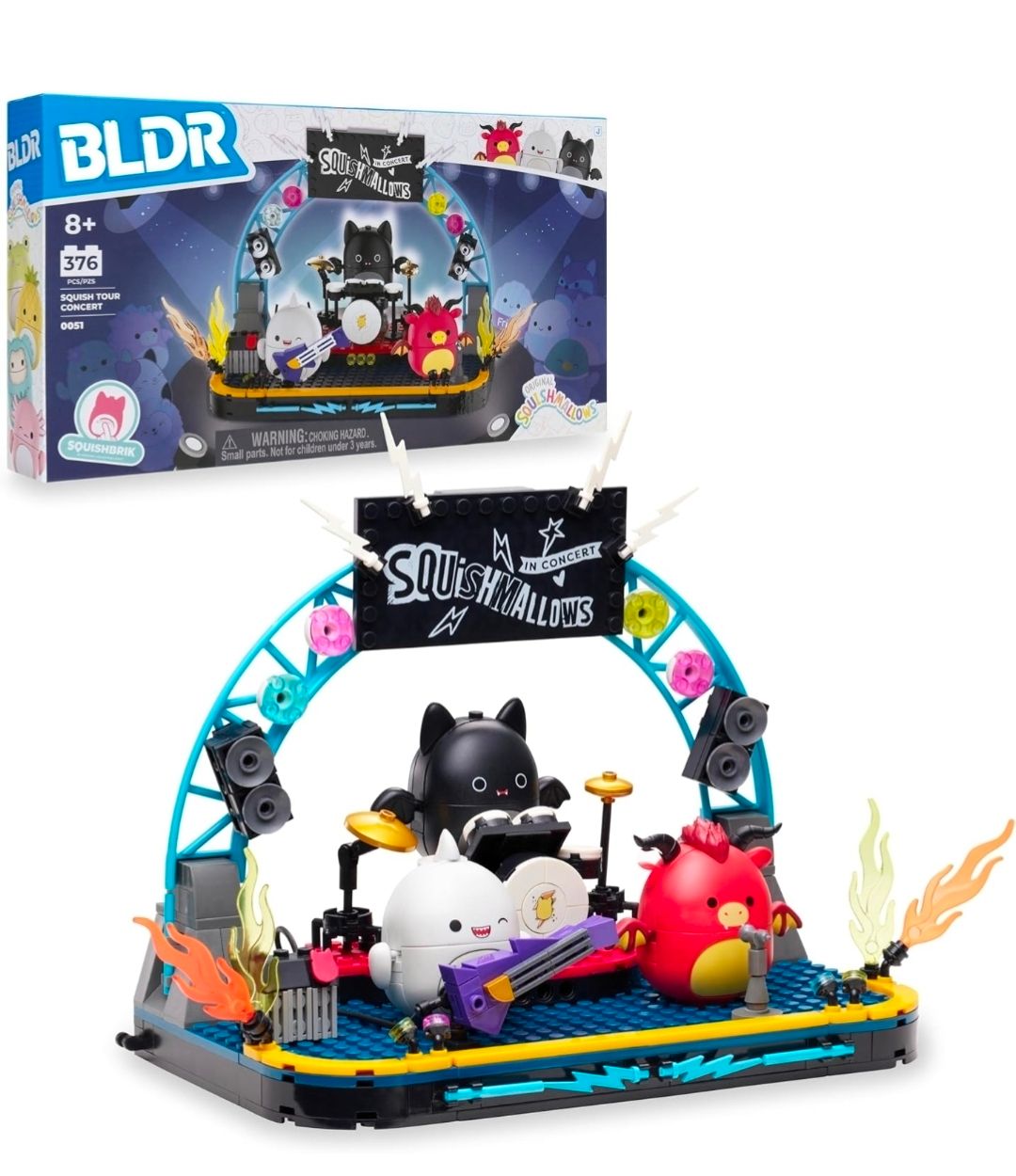 BLDR Squishmallows 375-piece Squish Tour Concert Building Set 0051 - Includes Squishmallows Buildable Figures Emily, Gordon, and Jarik