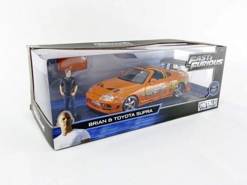 Jada Fast &amp; Furious Brian’s 1995 Toyota Supra Diecast Model – 1:24 Scale Durable Die Cast Car – Includes Brian O' Conner Figure