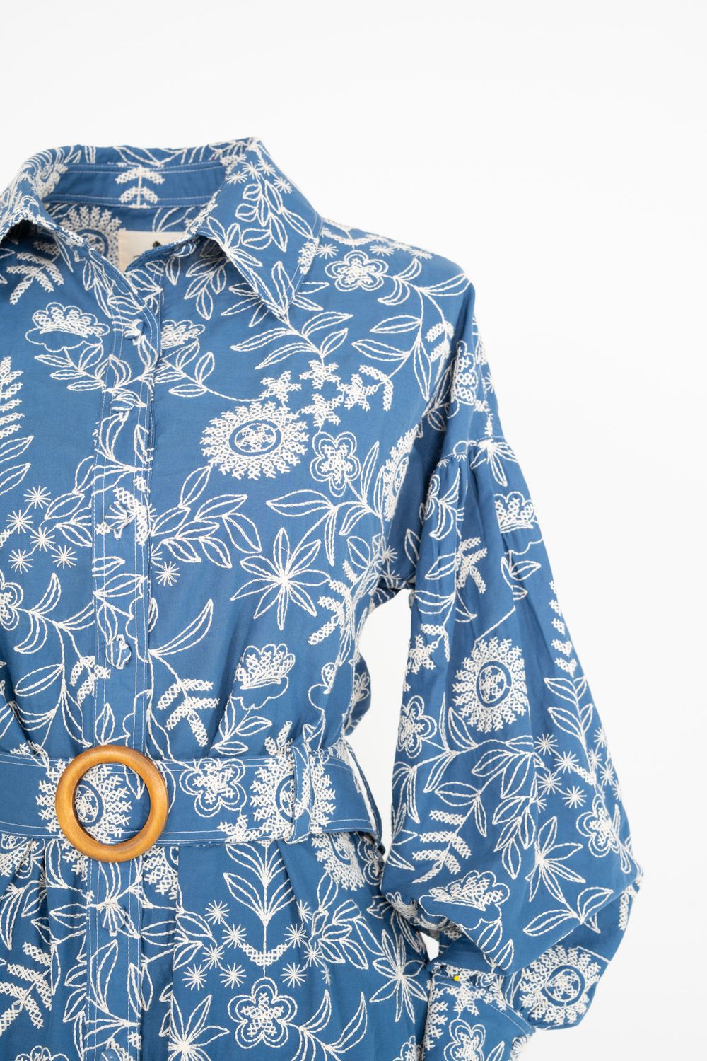 Belted Embroidered Cotton Shirtdress