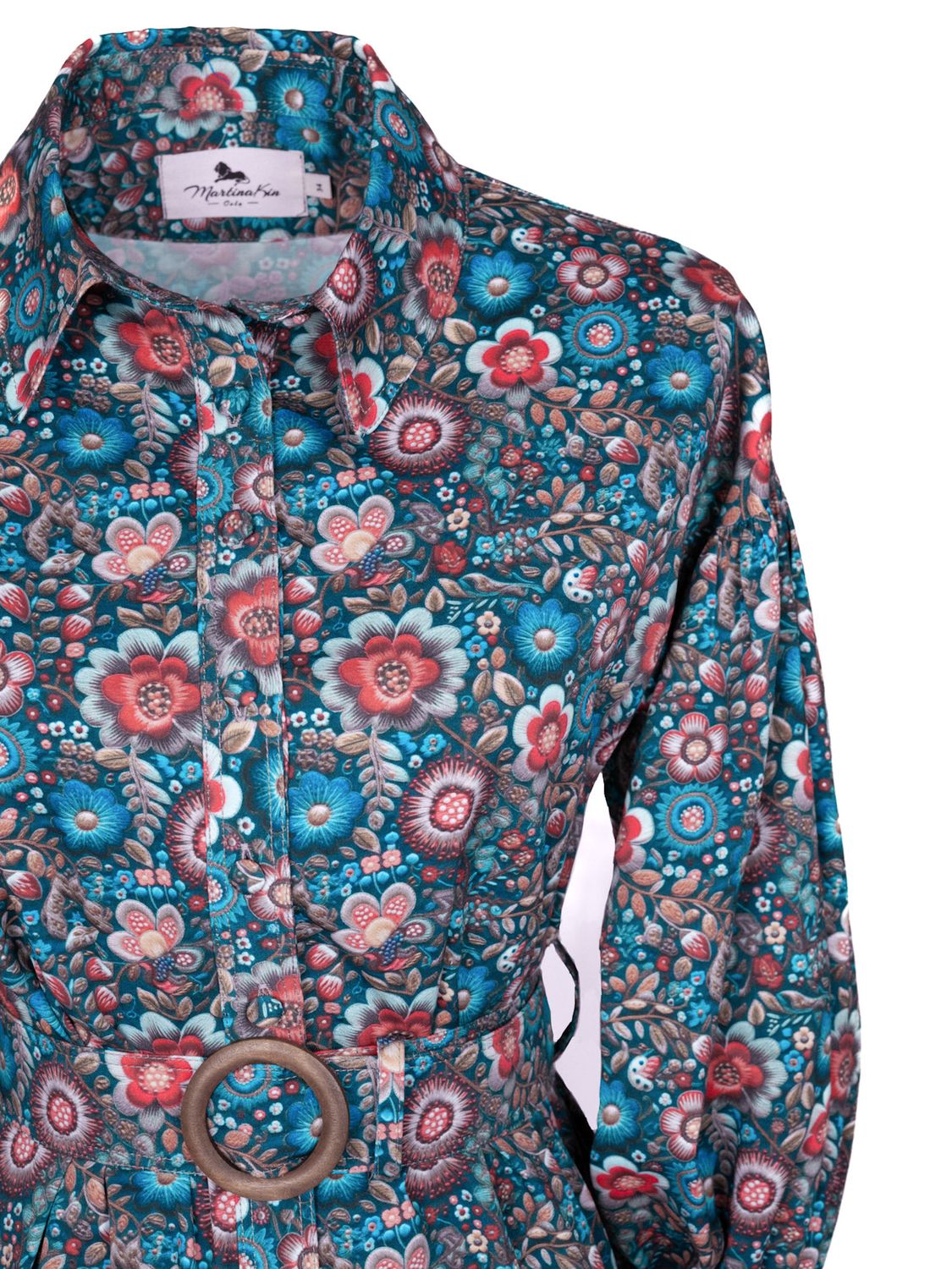 Blue floral Premium-Cotton Shirtdress