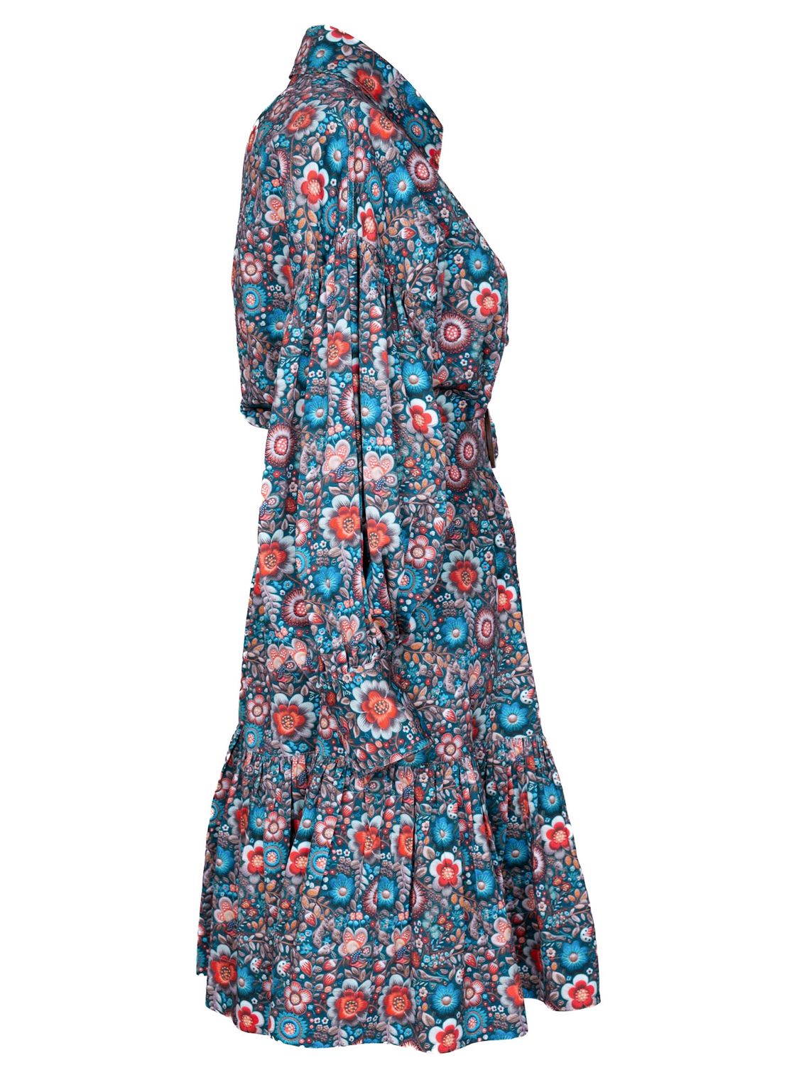 Blue floral Premium-Cotton Shirtdress