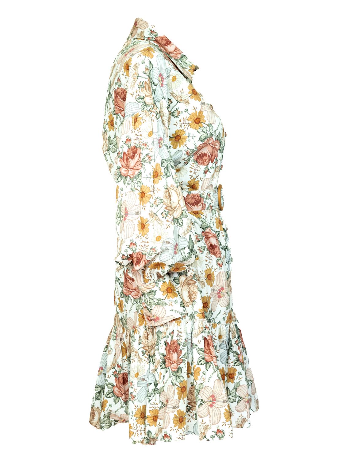 Belted Floral Premium-Cotton Shirtdress