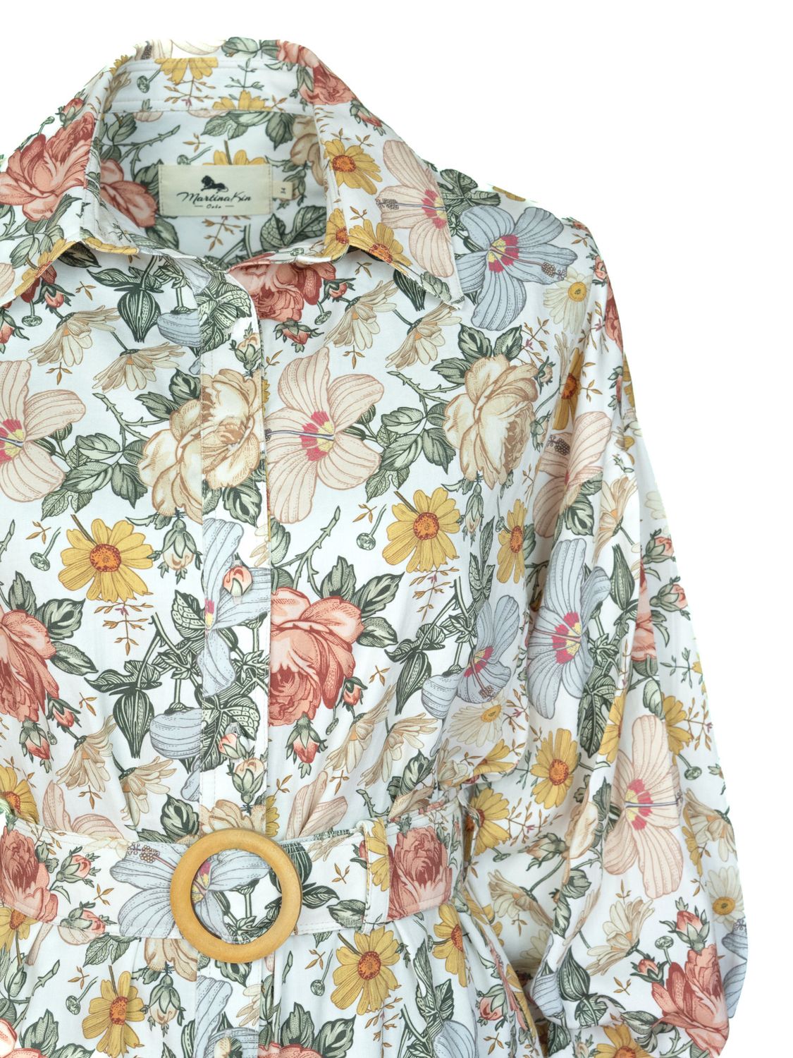 Belted Floral Premium-Cotton Shirtdress