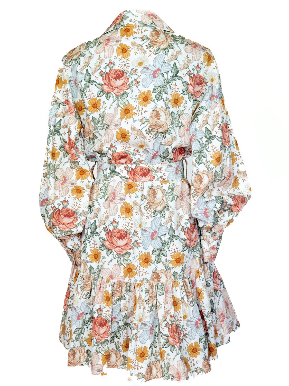 Belted Floral Premium-Cotton Shirtdress