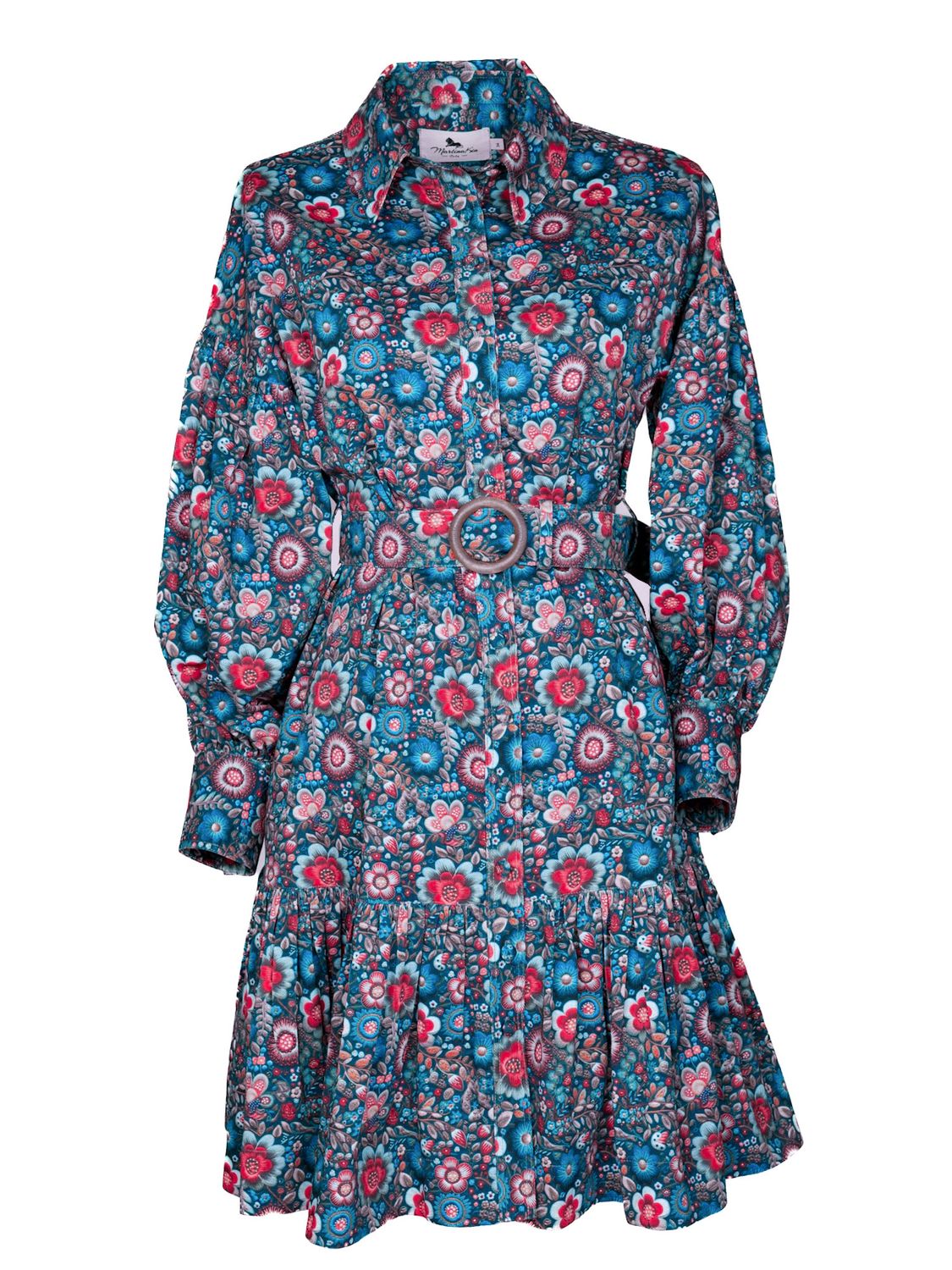 Blue floral Premium-Cotton Shirtdress