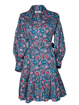 Blue floral Premium-Cotton Shirtdress