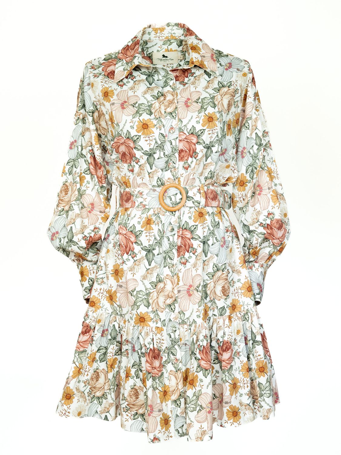 Belted Floral Premium-Cotton Shirtdress