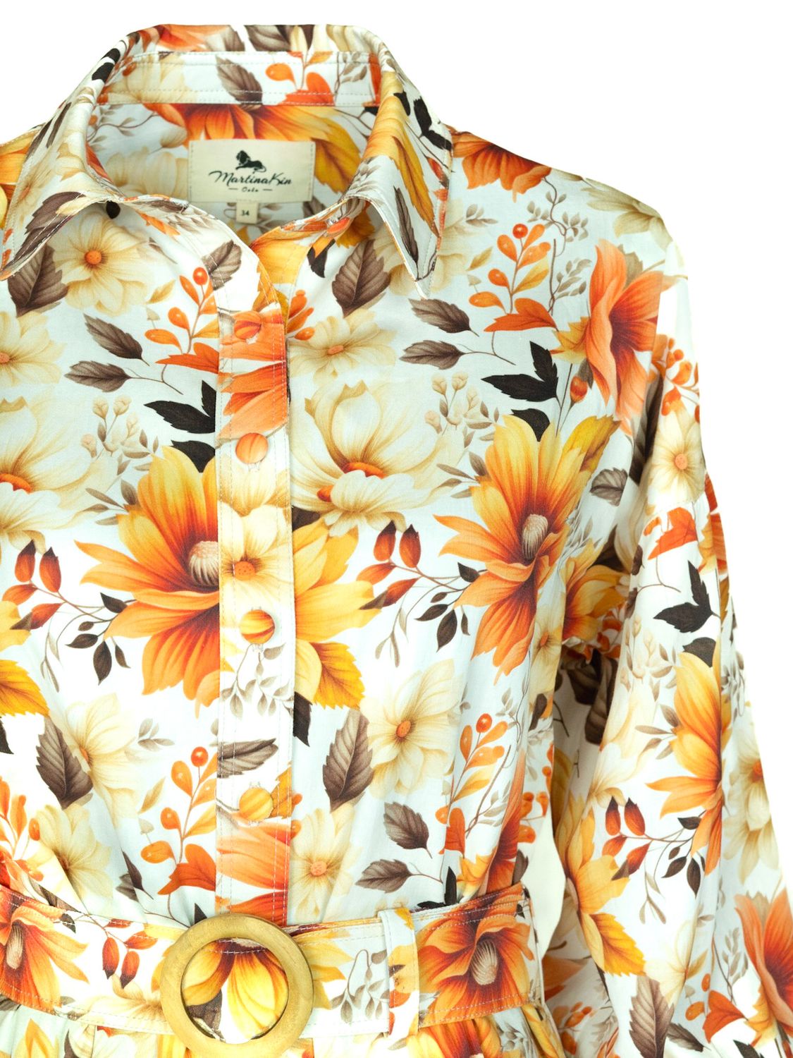 Vibrant Floral Premium-Cotton Shirtdress