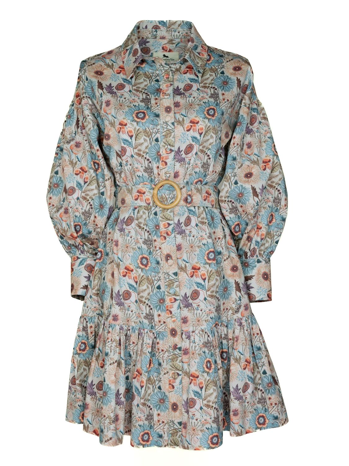 Floral belted Premium-Cotton Shirtdress