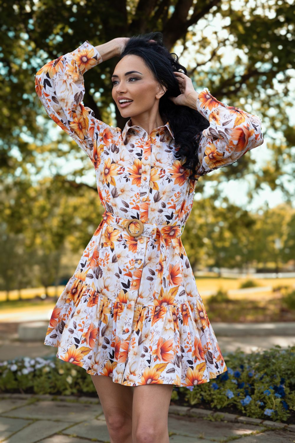 Vibrant Floral Premium-Cotton Shirtdress