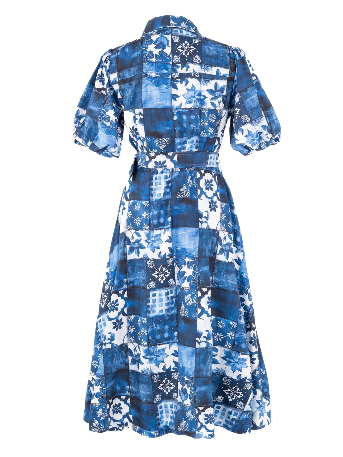 Puff Sleeve Patchwork Shirtdress