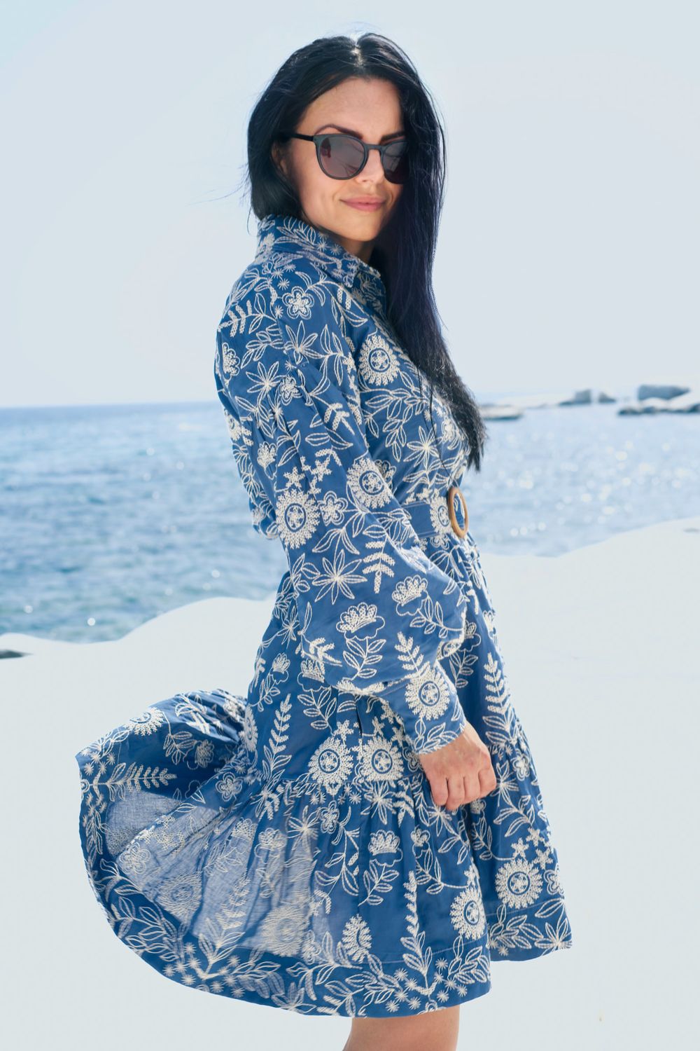 Belted Embroidered Cotton Shirtdress
