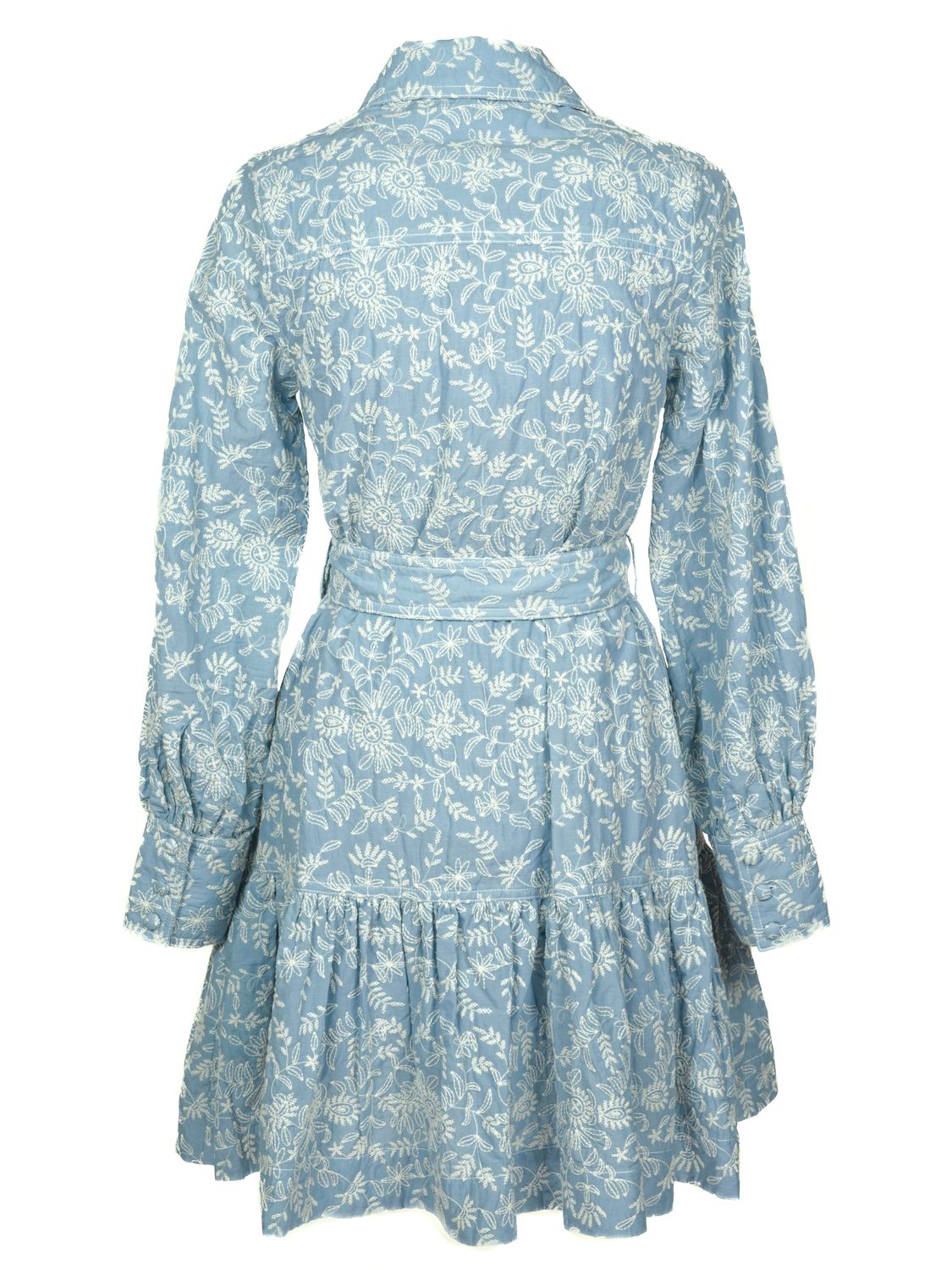 Embroidered Cotton Shirtdress Sky Blue