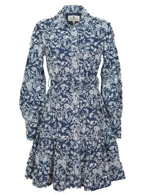 Embroidered Cotton Shirtdress Navy blue