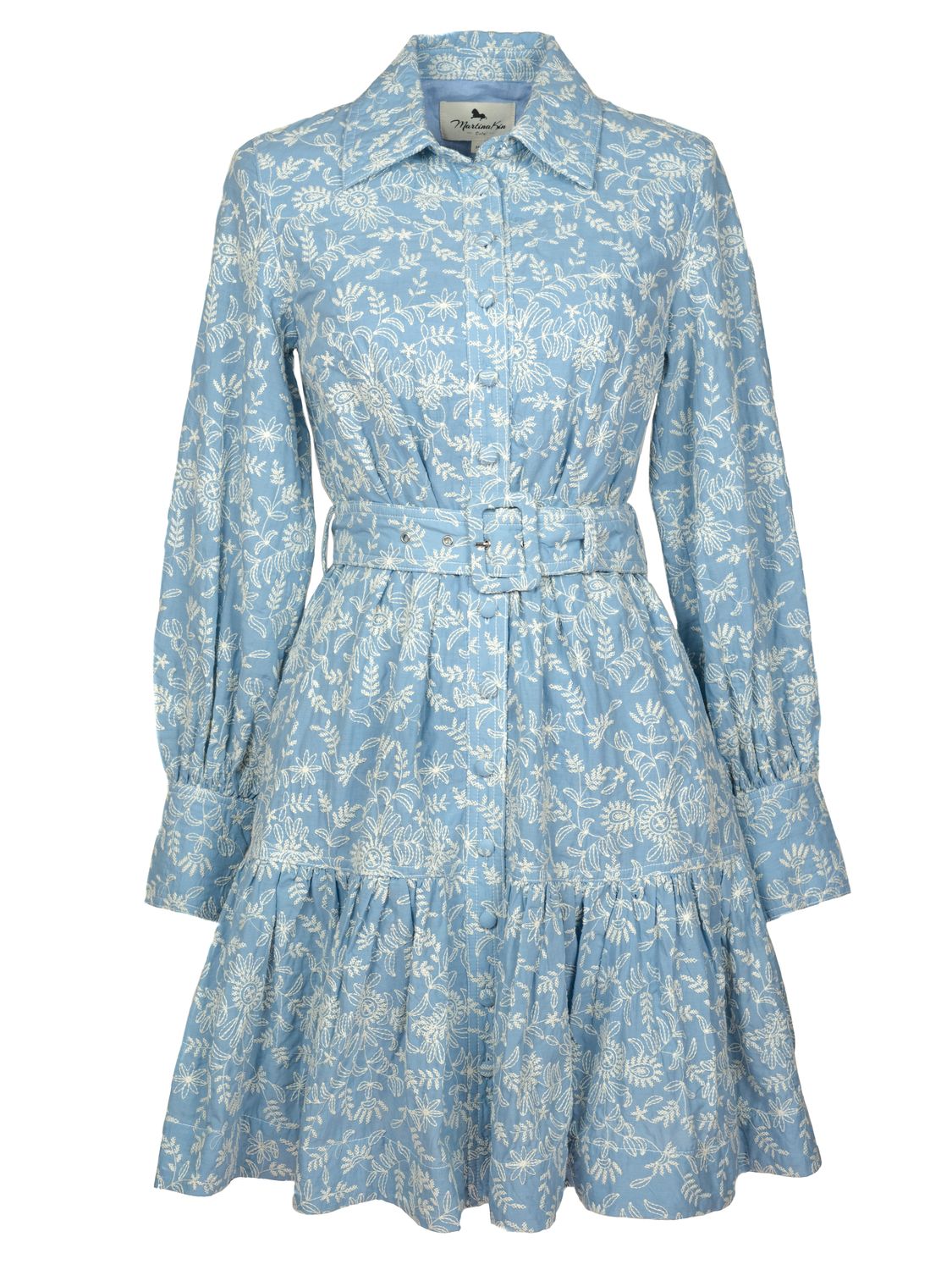 Embroidered Cotton Shirtdress Sky Blue