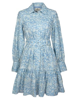 Embroidered Cotton Shirtdress Sky Blue