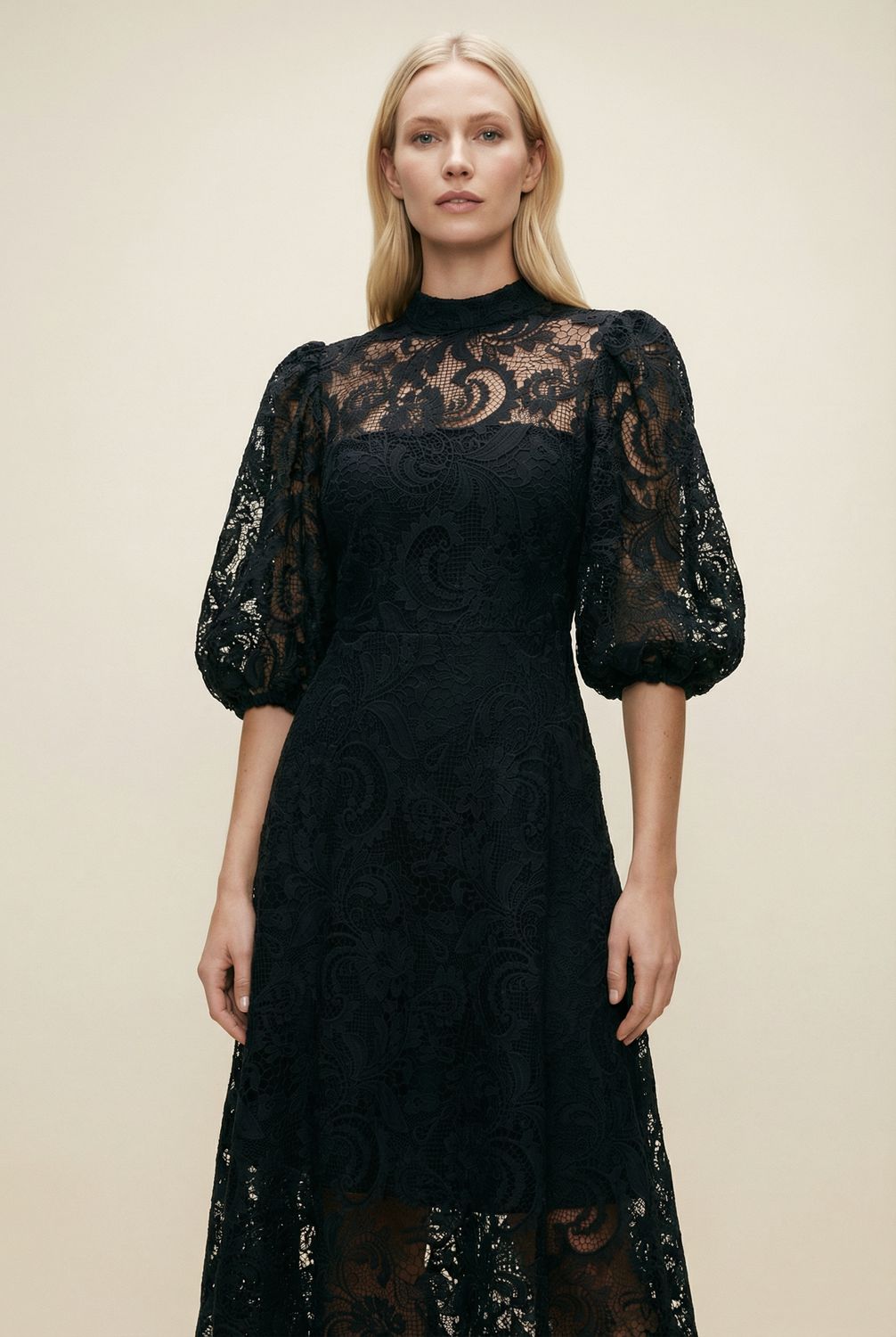 Broderi Maxi Kjole - Svart