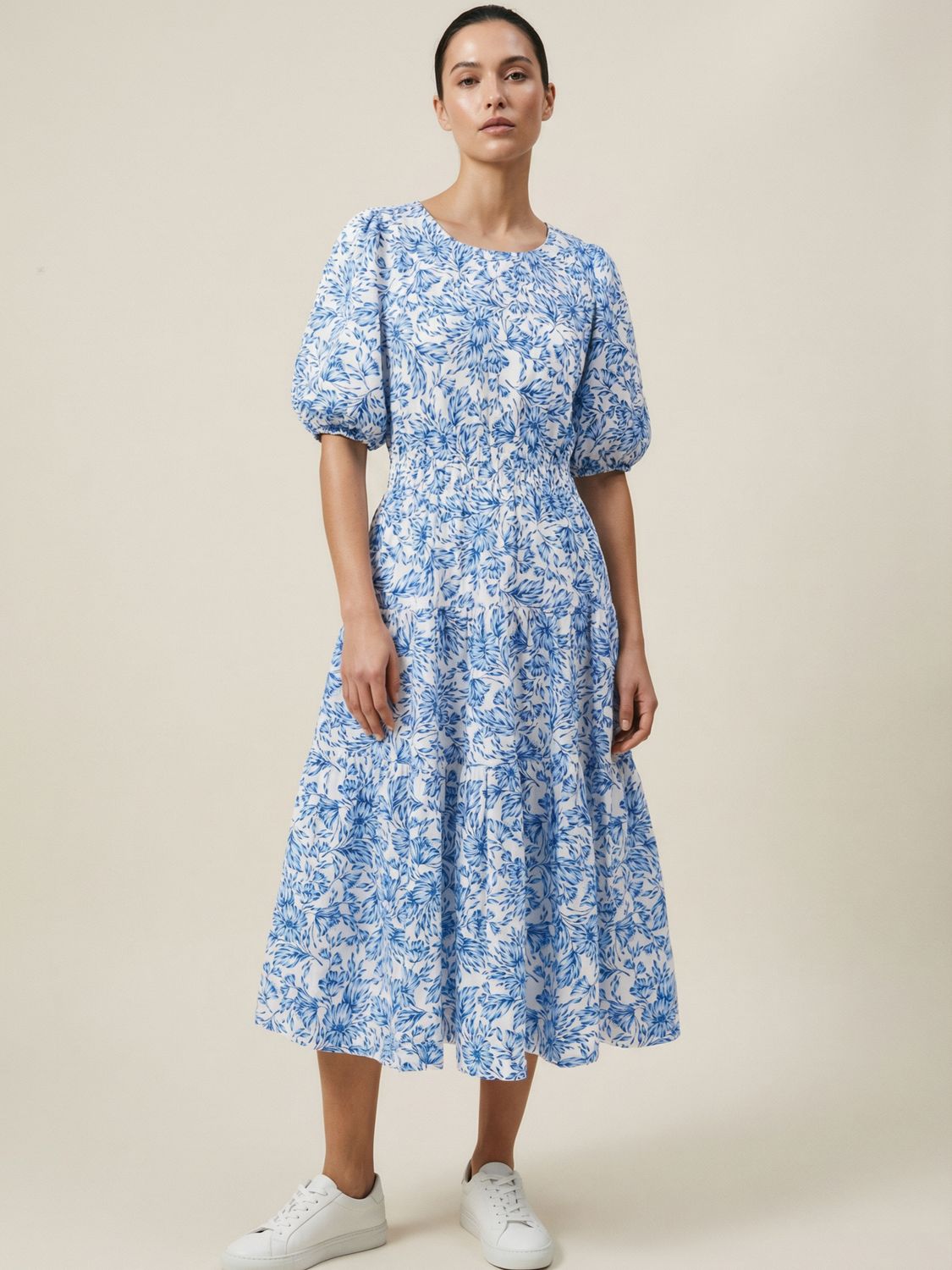 Bomull Maxi Kjole - Blå Blossom