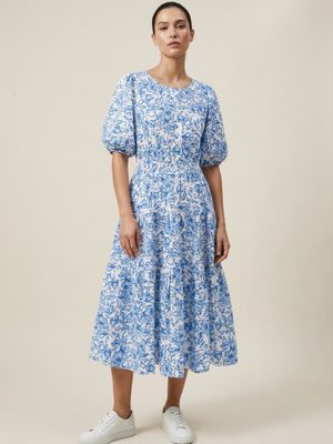 Bomull Maxi Kjole - Blå Blossom