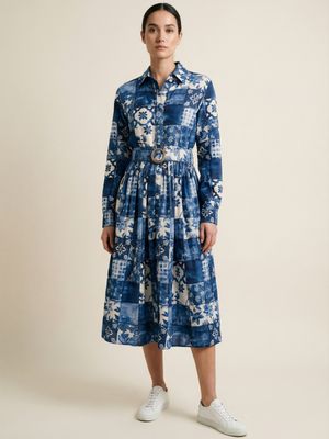 Premium-Cotton Patchwork Shirtdress