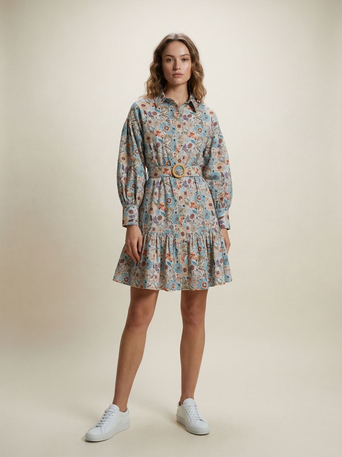 Premium-bomull Kjole med Belte - Floral