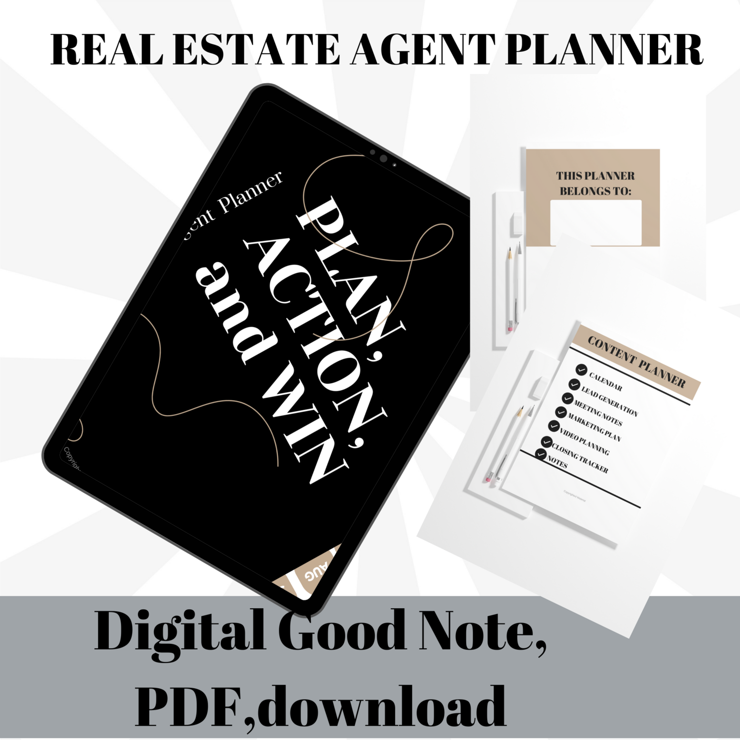 Digital Planner, Undated, Real Estate Planner, GoodNotes Planner, Daily Planner, Weekly Planner, Notability Planner, Planner Hyperlinks