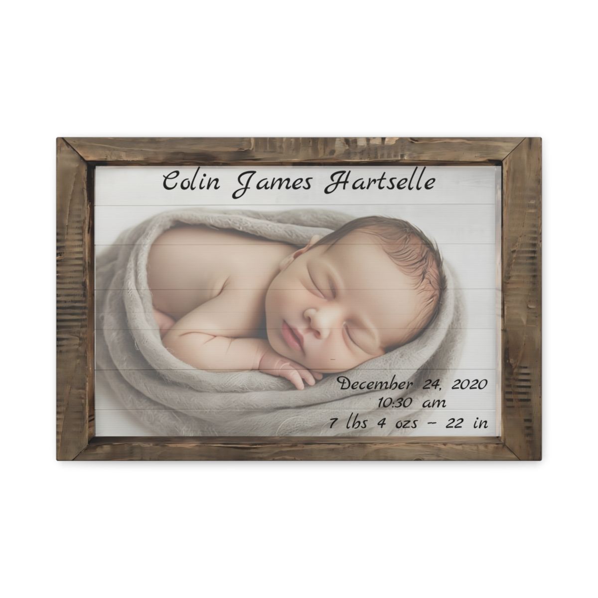 Canvas Print - Baby Boy Announcement with Name, Birthday, Weight, Length, Sizes: 18″ x 12″ (Horizontal), Depth: 1.25&quot;