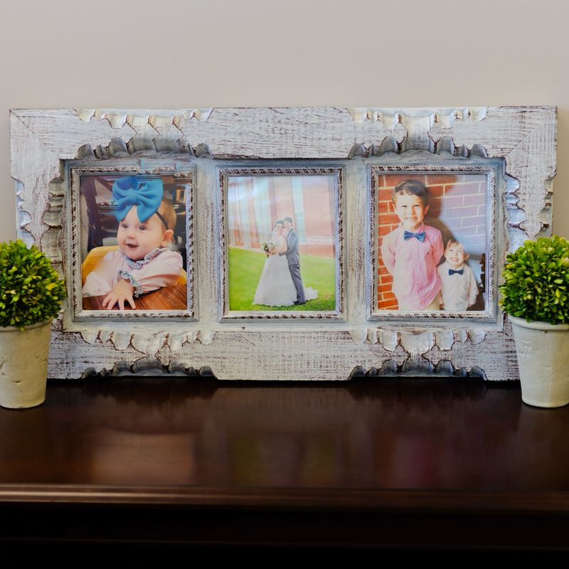 5x7 Grey, Cream and Brown Triple Post Frame – Rustic Wall Art Frame