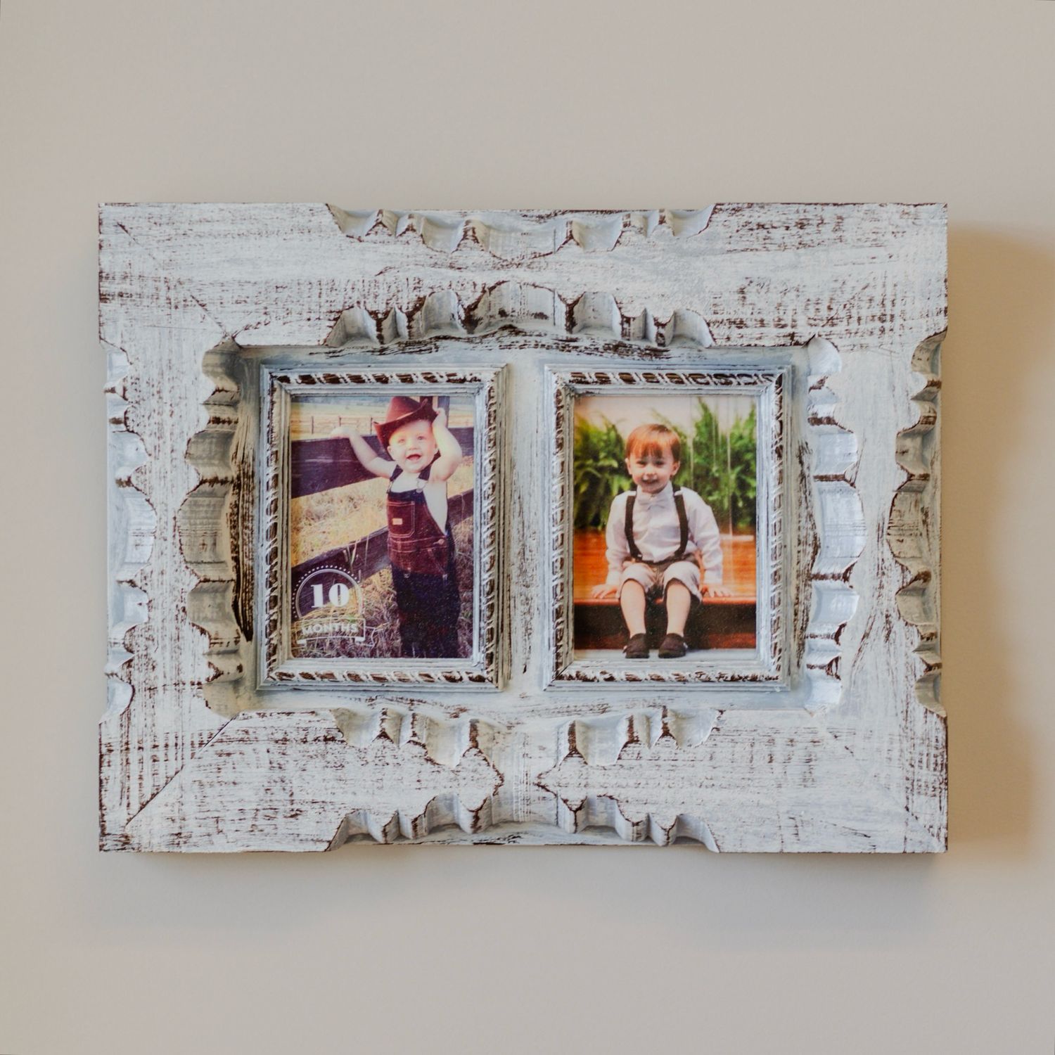 8x10 Gray, Cream, And Brown Double Post Frame - Rustic Wall Art Frame