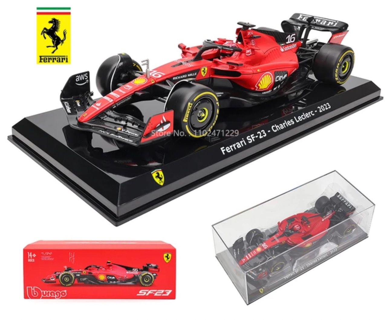 Ferrari SF-23 1/24 Scale Bburago With Plexi Box