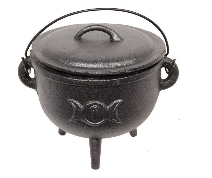 Cauldron - Cast Iron with Triple Moon Goddess