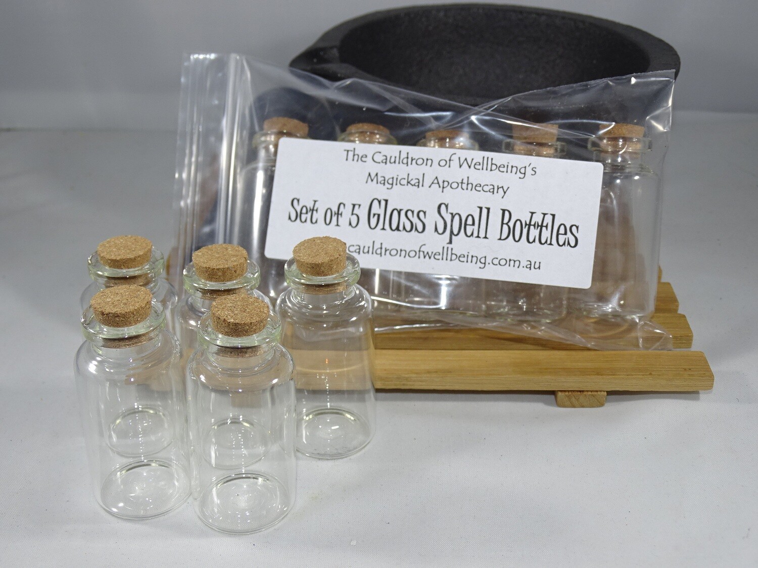 Spell Bottles - Set of 5 glass bottles with cork