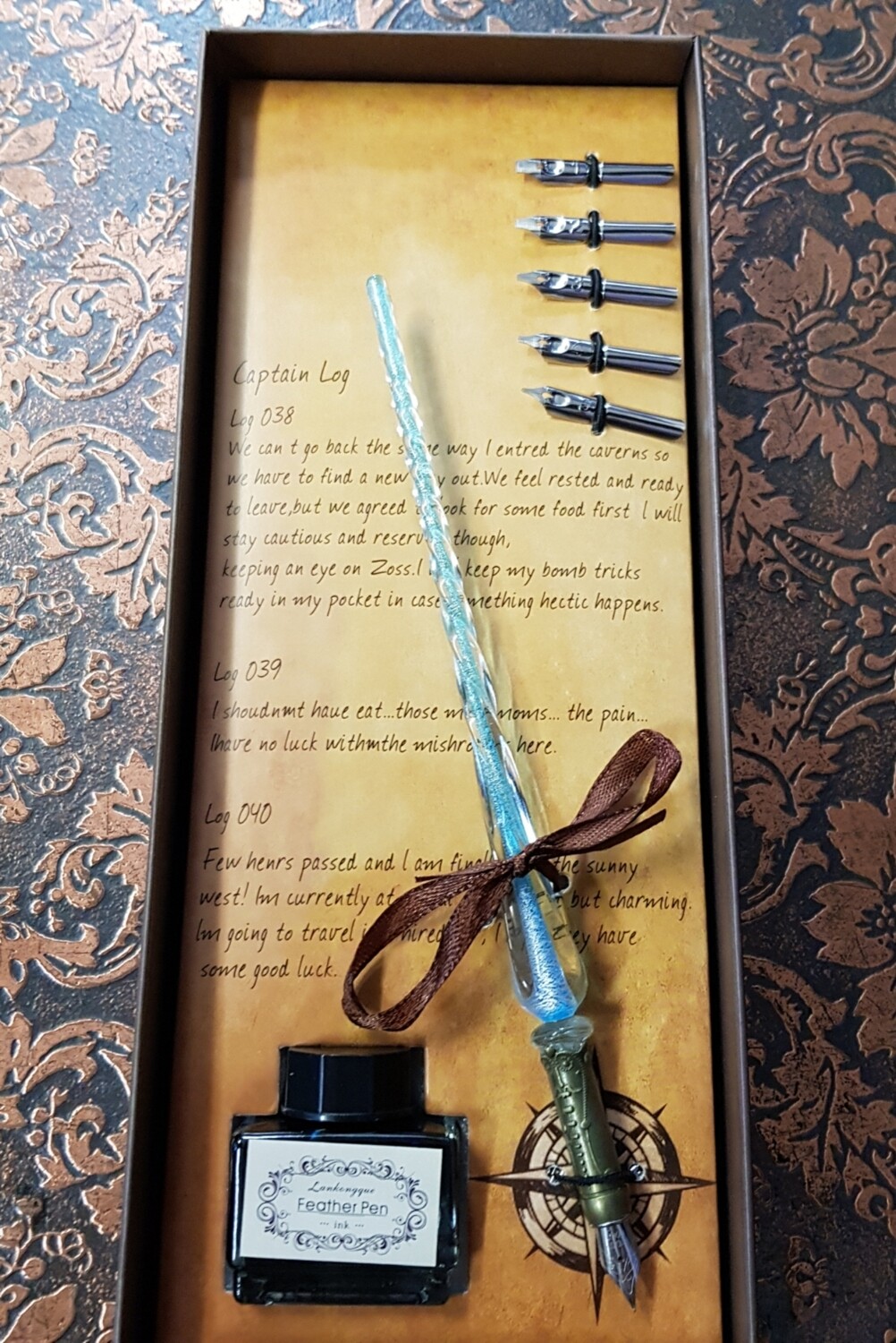 Glass Pen Writing Set - Blue