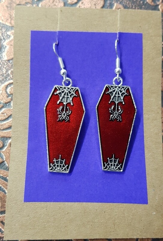 Earrings - Coffin - Red