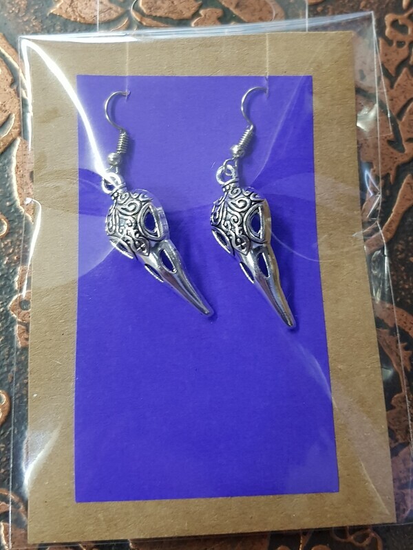 Earrings - Raven Skull