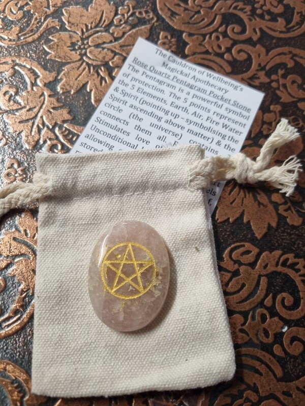 Pentagram Pocket Stone - Rose Quartz