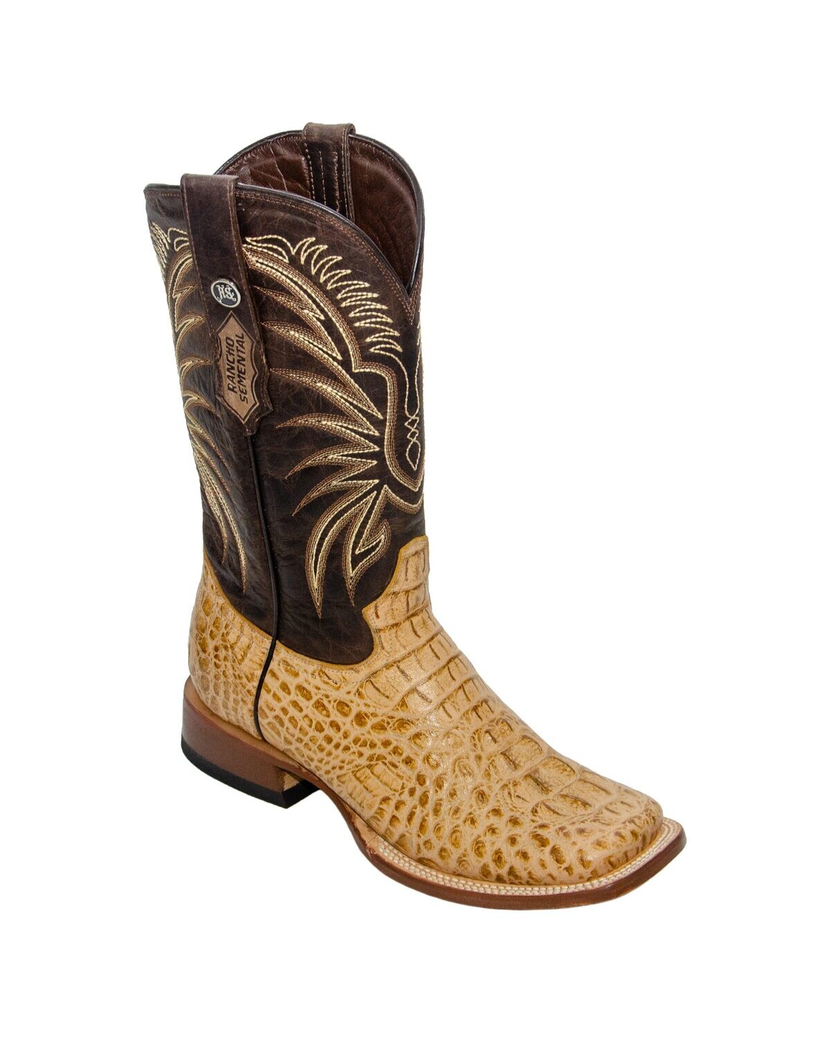 Caiman Hornback Print Orix / Brown Top Triple Stitc