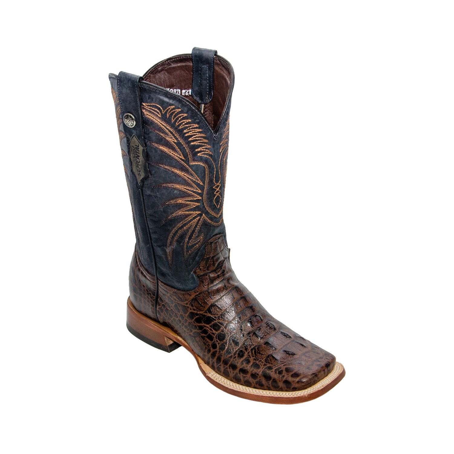 Caiman Hornback Print Brown / Black Top Triple Stitch