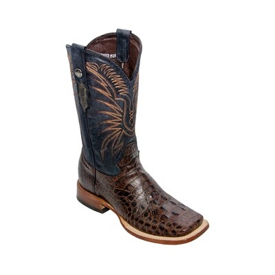 Caiman Hornback Print Brown / Black Top Triple Stitch