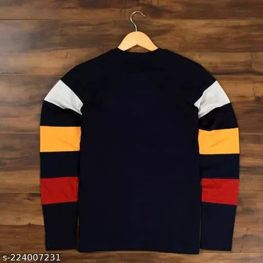 Cotton Black Long Sleeves Striped Tshirts