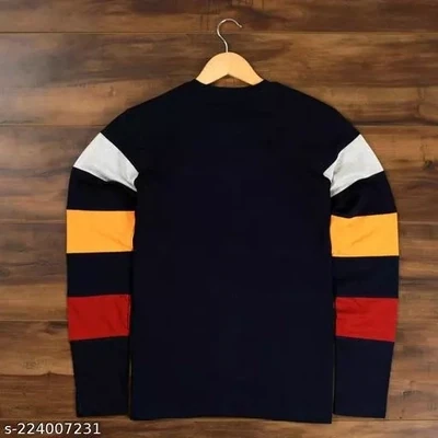 Cotton Black Long Sleeves Striped Tshirts