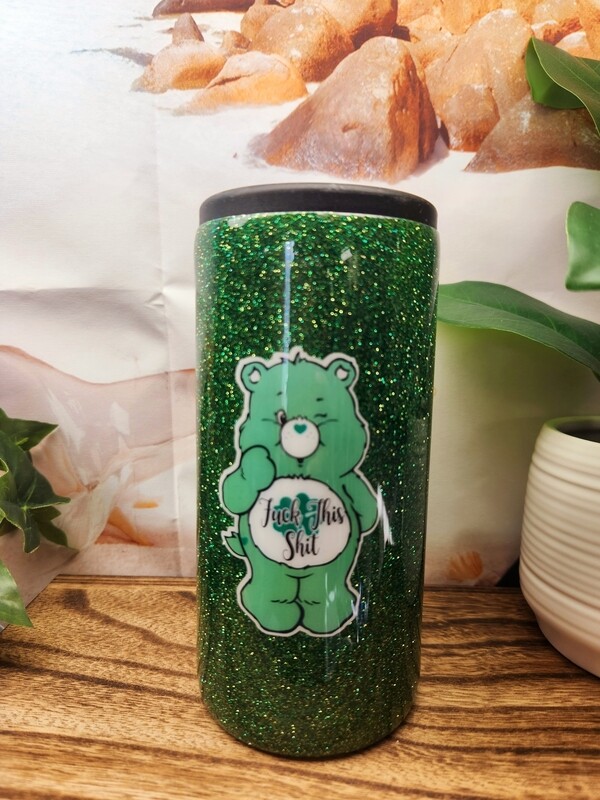 16oz. Slim Can Cooler Green Glitter (Care Bear)