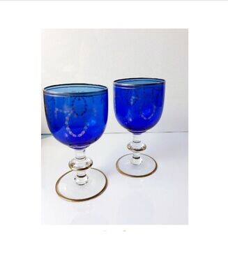 Altes Glas, wunderschöne blaue Glas-Pokale, Retro, Jugendstil, 2 Stück im Set