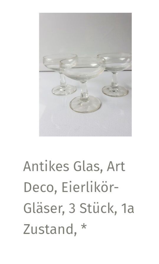 Altes Glas, Art Deco, Eierlikör-Gläser, 3 Stück als Set, 1a Zustand