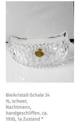 Bleikristall-Schale, 24 %, schwer, Nachtmann, handgeschliffen, ca. 1930, 1a Zustand